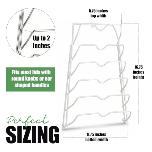 Evelots 6 Pot Lid Organizer for Cabinet Door or Pantry Wall - Closet Door Pots and Pans Lids Holder - Glass or Metal Pan Covers Cabinet Organizer Kitchen Storage - White 6 Tier Lid Rack - Image 4