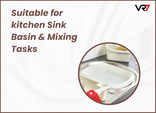 VR7 - Set of 3, Rectangular Washing Up Bowl, Tidy Cutlery Drainer for Sink Holder Caddy, Dish Drainer Rack - Plastic, Organized Sink Area with Cream Kitchen Accessories, Stylish and Functional - Image 5