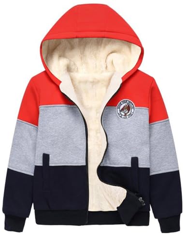 Gihuo Unisex Boy's Girl's Hoodie Sherpa Lined Jacket Zip Up Fleece Hooded Sweatshirt Winter Warm Coat Outerwear 4-12Y