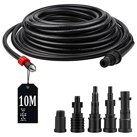 SWAWIS 10 m Pipe Cleaning Hose 180 Bar 60 °C Pipe Cleaning Set Including 5 Adaptors for Karcher / Lavor / Interpump / Bosch Pressure Washer Hose Cover