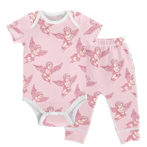 vvfelixl Cartoon Cupid Baby Bodysuits Set,Baby Layette Sets Unisex Short Sleeve Babys Pants Sets 6-9M