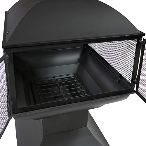 Sunnydaze Outdoor Wood Burning Fire Pit Chiminea - Black Steel Firepit With Log Grate And Poker - Metal Patio Fireplace With 360-Degree View - 57 Inch #TOP4