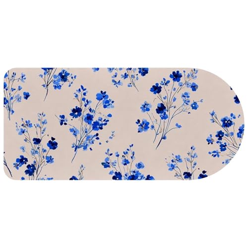Tapis de souris de jeu XL 73,1 x 35,8 cm à motif fleurs bleues et feuillage