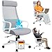Produktbild MELOKEA Bürostuhl Ergonomisch mit Verstellbarer Kopfstütze, Schreibtischstuhl mit Breites Sitzkissen, Lendenwirbelstütze, Bürostuhl 200 kg, Mesh Stuhl, Home Office Chair, EN 1335 Computerstuhl, Grau