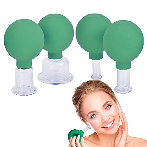 4 Pieces Facial Glass Cupping Therapy Set-Silicone Vacuum Suction Massage Cups for Eyes, Face, Neck and Body (Green)