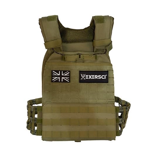 Exersci® Tactical Weighted Vest (1.5kg - 23.5kg) - Calisthenics, Bodyweight Workouts, HIIT, Cardio & Strength Training (20kg Vest (Vest + 2 x 9.25kg Plate), GREEN)