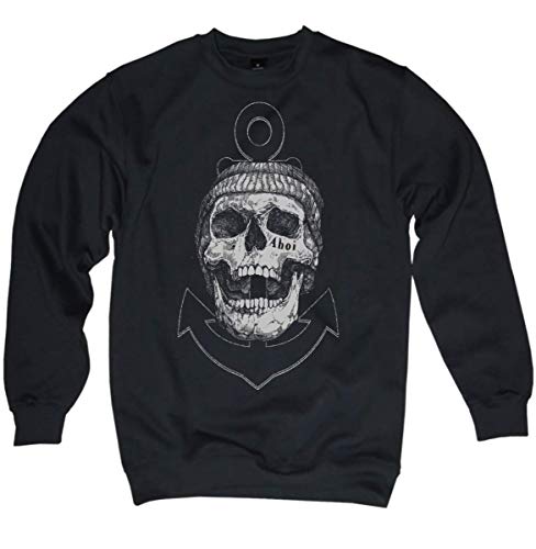 NG articlezz Jersey de Hombre Ancla de Marinero Calavera Capitán Calavera Ahoi - Negro/Negro, 3XL