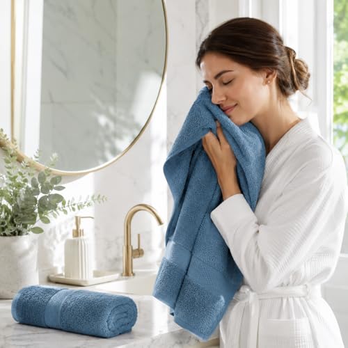Image of Sulfar 100% Combed Cotton, Quick Drying Highly Absorbent, Luxury Hand Towel Set (Pack of 2, 40 X 70 cm) Dark Blue