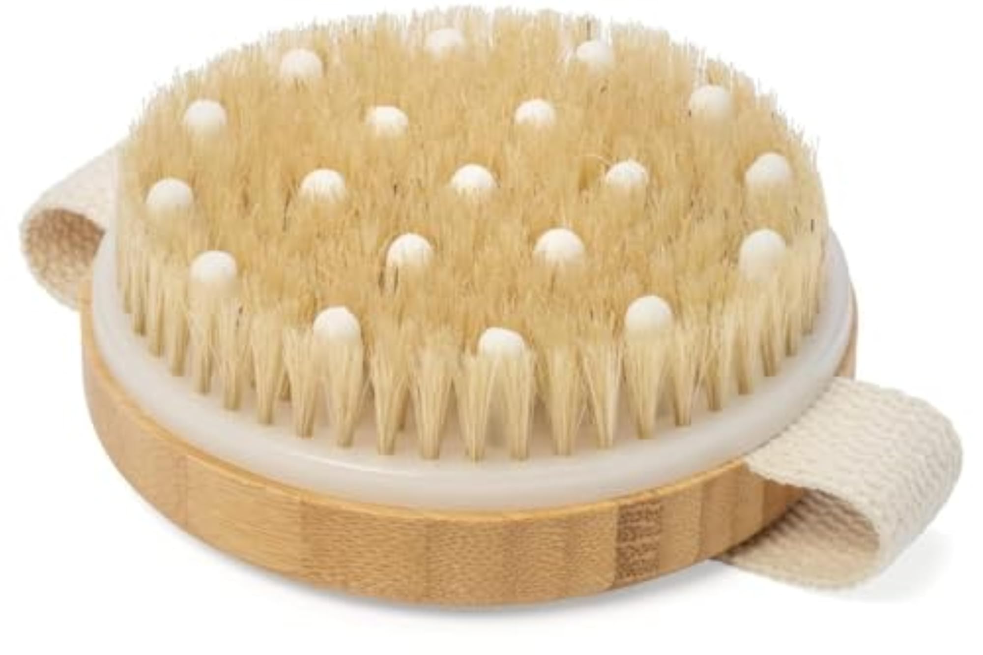 Wooden Round Body Brush with Bristles and Massage Nodes