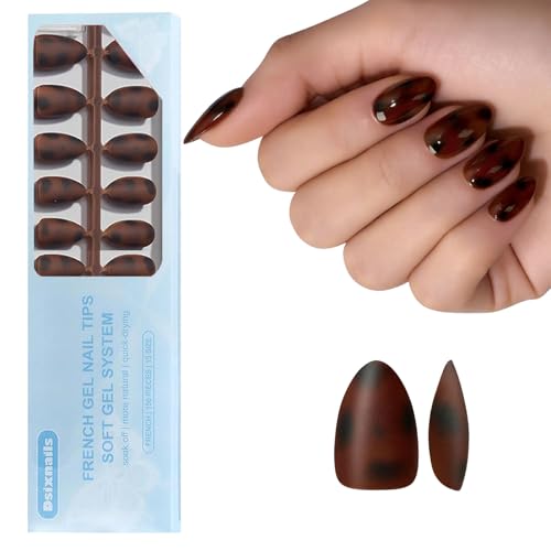 Dsixnails Tortoiseshell Short Almond Press on Nails Soft Gel Nail Tips