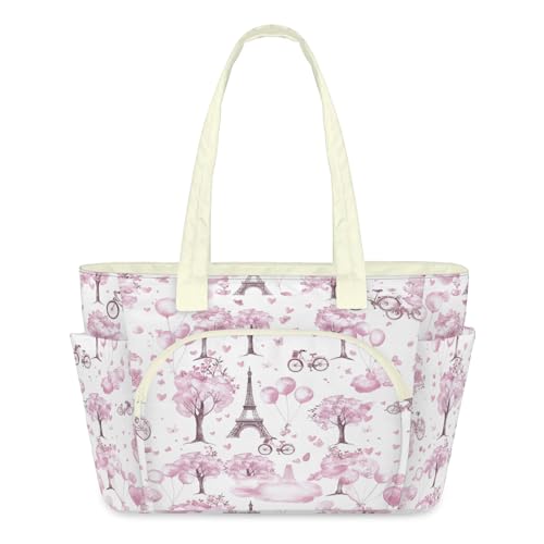 Sac fourre-tout romantique Tour Eiffel pour femme - Grand sac à main léger matelassé noir