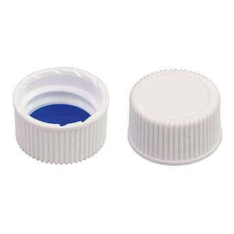 MACHEREY-NAGEL 702115 Screw Cap, N18, Polypropylene, Bonded, White, Closed Top, Silicone White/PTFE Blue, Hardness 55 Shore A, Thickness 1.3 mm Pack of 100