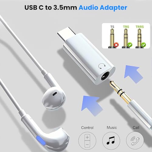 Image of Verilux Type C to 3.5mm Headphone Jack Connector, 3.5mm Jack to Type C Headphones Adapter with Hi-Fi DAC, USB C to 3.5mm Audio Connector Compatible for iPhone 16 /15, Galaxy S25 /S24, iPad Pro, MacBook