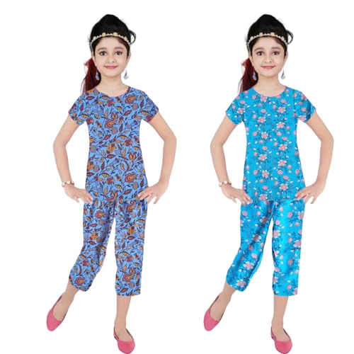 Image of Girls Pure Cotton Casual Round neck regular feet Multi Color Girls night dress Half Sleeve set of 3 pcs