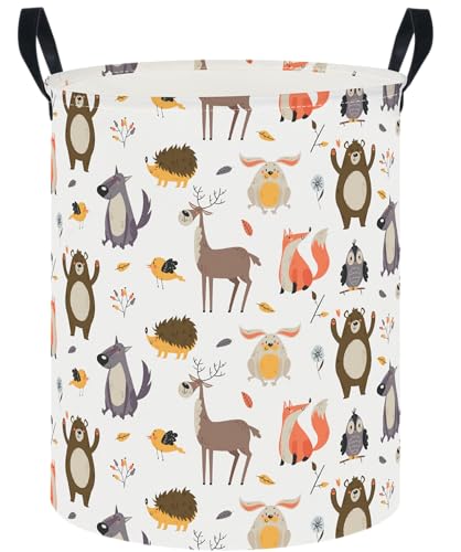 Image of 19.7 inch Laundry Basket,Kids Dirty Clothes Hamper,Waterproof Storage Bin,Room Decor,Gift Baskets,Nursery Hamper(Forest Animal)