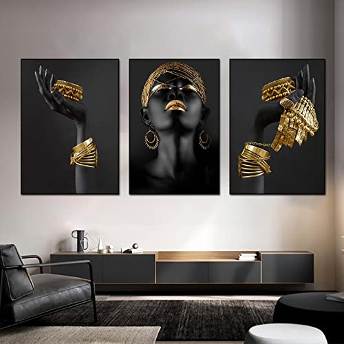 Peinture sur toile imprimée portrait femmes africaines triptyque scandinave haut de gamme 50x70