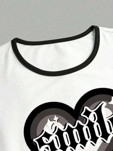 Image of SOLY HUX Girl's Summer 2 Piece Outfits Graphic Letter Print Tee Shirt and Flare Pants Clothing Sets Black and White 11Y