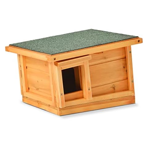 AMZOLNE Wooden Hedgehog House Run Hibernation Shelter Predator Protection Outdoor Garden Pet Habitat Play Games Feeding Cage Wood Color Cover