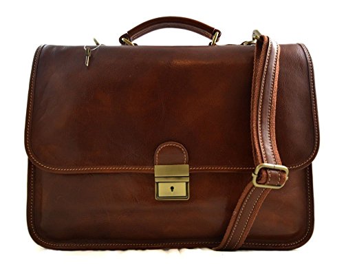 Serviette en cuir marron supérieure style cartable pour ordinateur