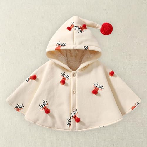 Baby Girl Christmas Outfits Toddler Hooded Poncho Cape Cloak Coat with Pompom Infant Sherpa Fleece Lined Jacket2