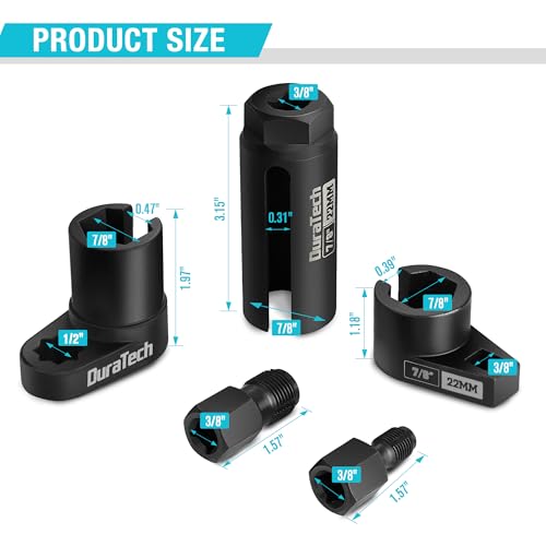 Image of DURATECH 5PCS O2 Oxygen Sensor Socket Thread Chaser Set, 3 /8 inch 1 /2 inch Drive x 7 /8 inch 22mm Oxygen Sensor Remover O2 Sensor Removal Tool Kit