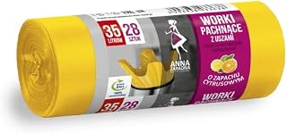 ANNA ZARADNA ST-AZ-033638 Bin Liners with Handles 35 L Strong | Pack of 28 | Citrus Fragrance | Rubbish Bags for Household Waste Office Made of HDLD Film Colour: Yellow