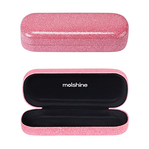 molshine Estuche para anteojos de carcasa dura brillante, estuche para anteojos brillante y brillante portátil para hombres, mujeres, niñas, viajes, estudio, trabajo (Rosado)