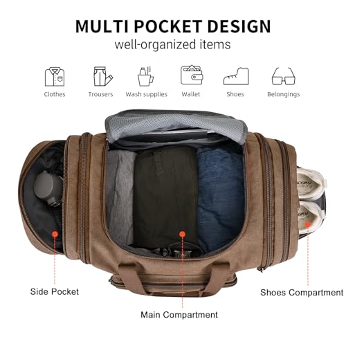 Image of WITZMAN Mens Duffle Bags for Traveling Canvas Weekender Travel Bag Expandable Overnight Bag Carry on Bag(A8007 Brown)