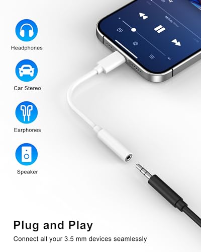 Image of [Apple MFi Certified] 10 Pack Lightning to 3.5 mm Headphone Jack Adapter, iPhone Aux Adapter Converter Dongle Audio Cable Compatible with iPhone 14 13 12 11 X XS 8 7 | 3.5 MM Headphone Jack Adapter Converter Dongle Audio Cable for Apple iPhone 14 13 12 11 X XS 8 7 Audio Aux