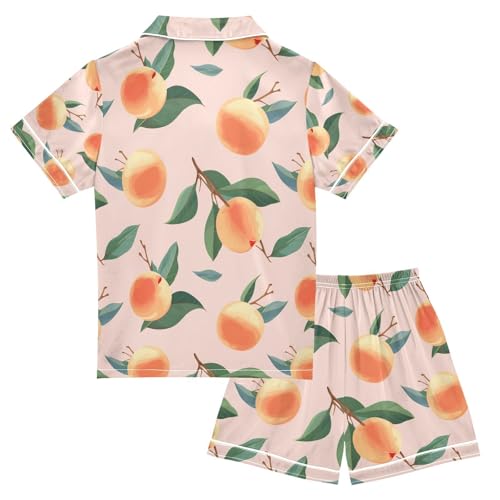senya Peach Fruit Satin Summer Pajama Sets Silk Short Sleeve Button Down Sleepwear2