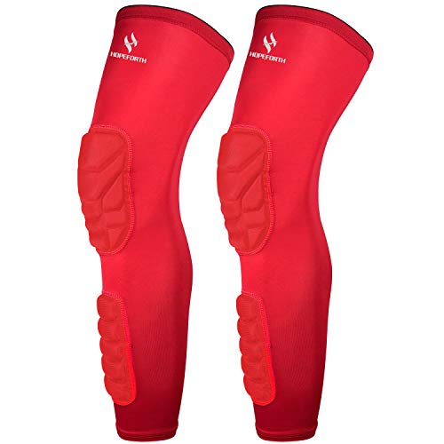 HOPEFORTH Knee Calf Padded 2 Pack Compression Leg Sleeve Thigh Sports Protective Gear Shin Brace Support for Football Basketball Volleyball Soccer Baseball Tennis Youth Kids Adult