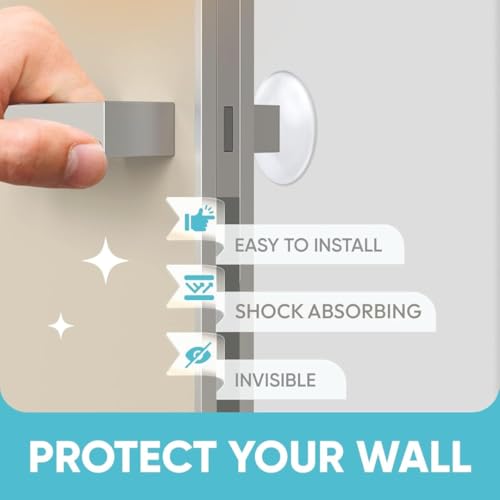 Strongest Home Wall & Door Handle Stopper 3.15" Set of 4 Pieces Clear Rubber Door Knob, Round Wall Shield Cushion, Quiet Wall Protector for Door Handle Guard Door Bumper - Self Adhesive