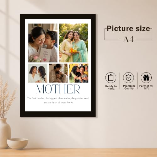 Image of Art Street Personalized Gift for Mother, MOM Photo Frame | 5 Image Collage with Custom Text, Customized Photo Frame for Mother, Wall Decor for Bedroom Living Room, A4 Size 8x12 Inch