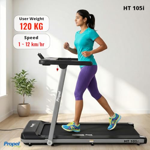 Image of Propel FitnessOne HT 105i Foldable Treadmill for Home | 5HP Peak Motor | 120kg Capacity | 1-12 km /h | Wide 1200x510mm Running Area | Bluetooth | FitShow App | LCD Display