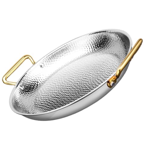 NIRBO Paellera Española De Doble Oreja Sartén Antiadherente De Acero Inoxidable Sin Recubrimiento Sartén Sartén Para Paella De Mariscos Sartén Para Servir,Silver-22cm