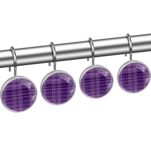 Ganchos para cortina de ducha de cristal retro morados para baño y salón, 12 ud 3