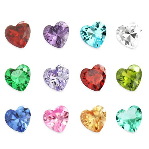 JOLIN 24Pcs 5mm Cubic Zirconia CZ Heart Birthstones 12 Month Charms Floating Bracelets Living Memory Locket Necklace Pendant