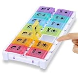 Large Weekly Pill Organizer, 7-Day Pill Box Twice a Day, Convenient Filling and Button Two in one Design, can accommodate a Large Amount of Vitamins, Supplements, Fish Oil, and medications (Rainbow)