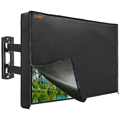 IC ICLOVER Outdoor TV Cover 32 Inch, 600D Heavy Duty Waterproof & Weatherproof TV Protector with Zipper Access & Roll-up Front Flap with Bottom Cover, Television Enclusure for Outside Flat Screen TV
