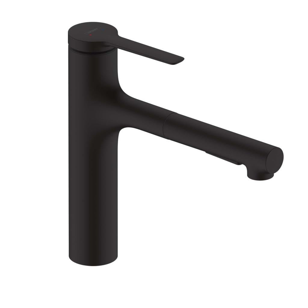 hansgrohe Zesis M33 Mitigeur de cuisine 160 avec douchette extractible 2 jets, sBox, noir mat, 74804670