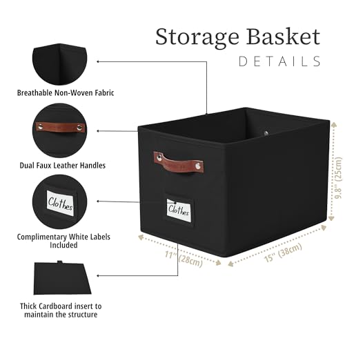 DECOMOMO Storage Baskets for Shelves, 15x11x9.9 inches Foldable Storage Bins with Labels (Black, 4pcs) by DECOMOMO - Image 4
