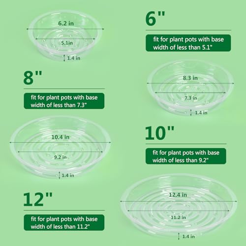 JERIA 8 Inch 20 Pack Clear Plant Saucers,Plastic Flower Pot Trays,Round Durable Plant Drip Trays for Indoor and Outdoor