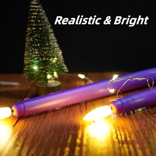 Image of Purple Flameless Taper Candles with Remote, Battery LED Candlesticks Flickering Set of 4