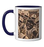 Panther Players Huddle Vintage Cool School College QB Mascot Ceramic Mug, Dark Blue/White, 11oz