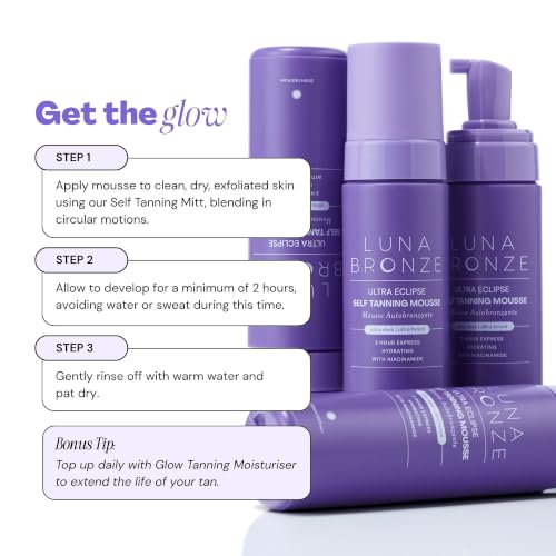 Luna Bronze Ultra Eclipse Self Tanning Mousse, 200ml/6.7 fl oz | Our Deepest Express Self Tanner with Niacinamide and Aloe | Rich Olive Bronze in 2 Hours | Fast Drying, Streak Free, Made in Australia - Image 5
