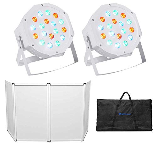 Rockville Bundle: Rockville RFAAW DJ Event Facade Light Weight Metal Frame Booth Bundle with (2) Rockville RockPAR50 LED RGB Compact Par Can DMX Wash Light - White (3 Items)