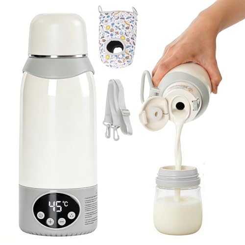 Calienta Biberones Portátil Sin Cables - Batería 12000mAh y 500ml - Calentador de Biberones Rápido (2 min) para Leche Materna y Agua - Termo Bebé Líquido con Bloqueo Seguridad - Calentador de Viaje
