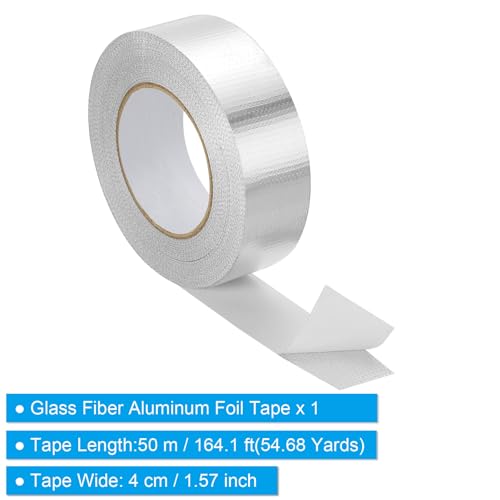 Image of PATIKIL Duct Tape, 1.57 Inch x 164.1 Ft(54.68 Yards) 5.91 Mil Heavy Duty Aluminum Foil Tape Waterproof Glass Fiber Insulation Heat Resistant for Ductwork HVAC Sealing Patching, 1 Roll