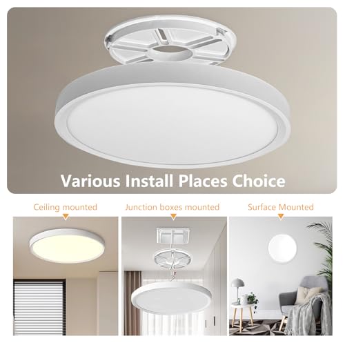 OFFIY 4PK 12 Inch LED Flush Mount Ceiling Light, 24W, 2520LM, 3000K/4000K/6000K CCT Selectable Super Slim LED Ceiling Light, Close to Ceiling Round Flat Panel Light for Hallway, Bedroom,Kitchen ect by OFFIY - Used condition - Image 3