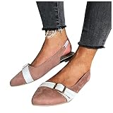 LLDG Slingback Pumps Damen Halbschuhe Pointed Toe Slippers mit Gürtelschnalle modische flache Schuhe klassisch,elegant Flacher Mund Bootsschuhe Freizeitschuhe niedrigem Absatz Segelschuhe,Rosa,35 EU
